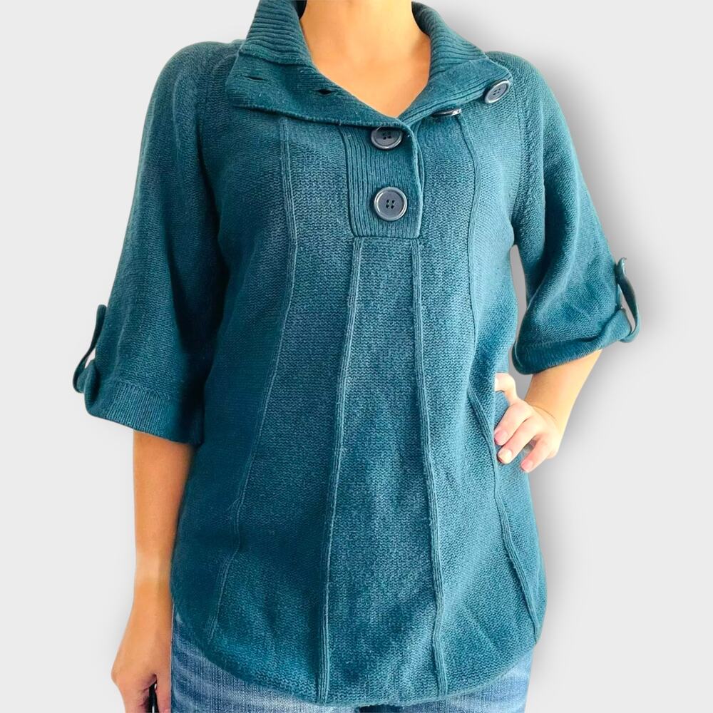 Paul Costelloe Dressage Sweater Teal 3/4 Sleeves Oversize Thick Knit Angora 3